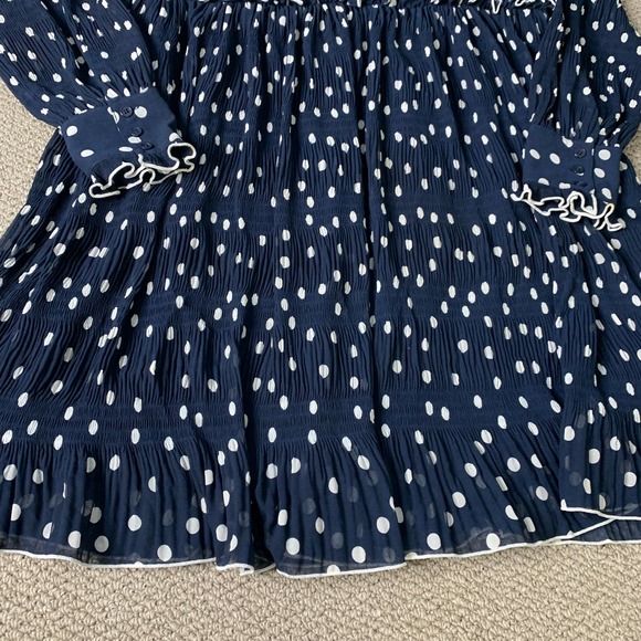 Daniel Rainn Womens Dress Size Large Blue Polka Dots Long Sleeves Mini Lined - Picture 6 of 14